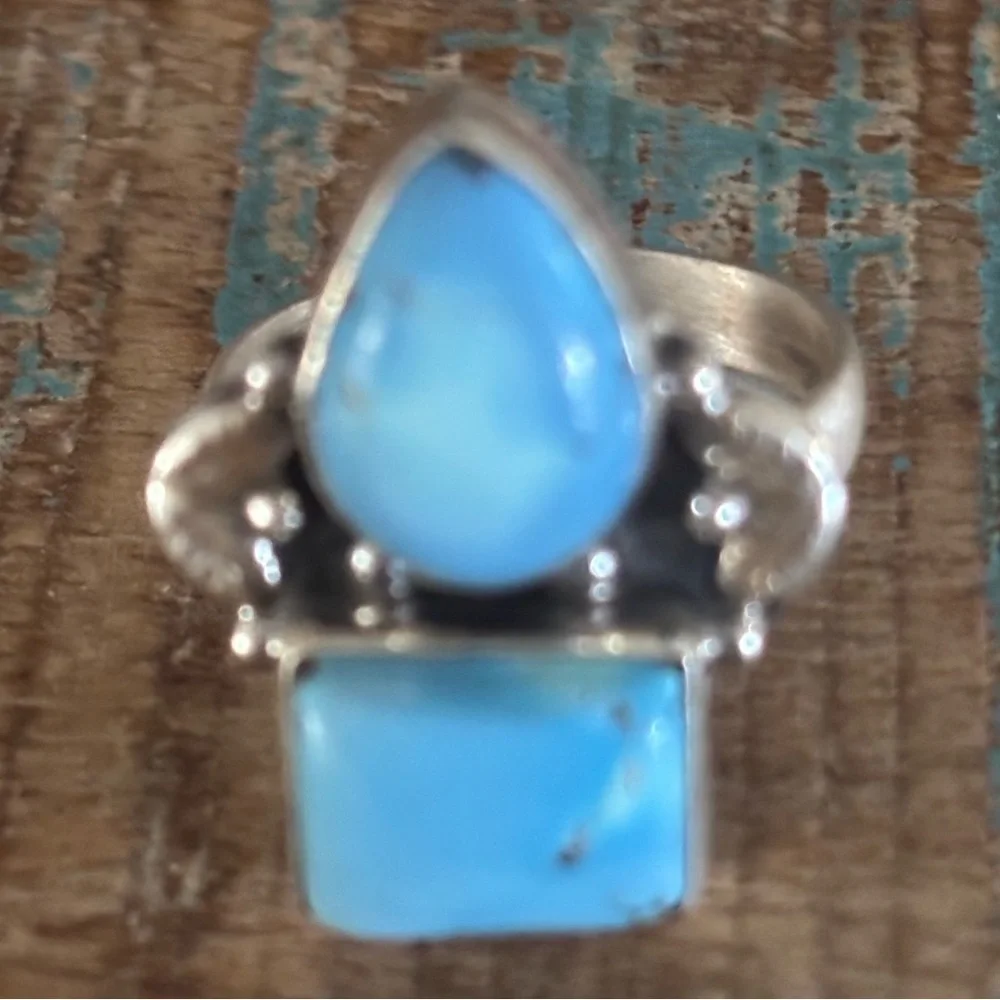Double Golden Hills Turquoise and Sterling Silver Ring 7